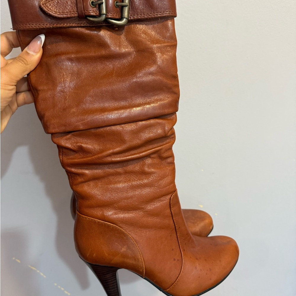Aldo Cognac Leather Heeled Boots